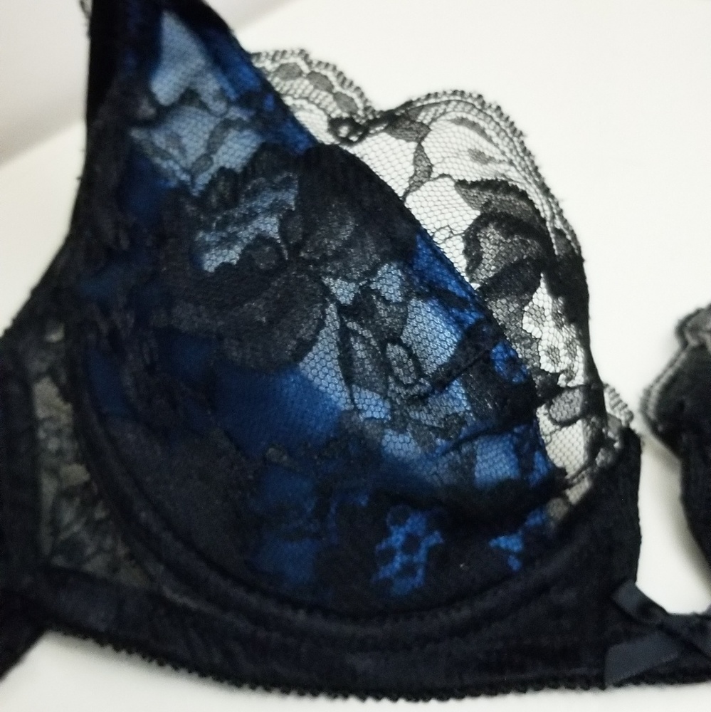 FOH Sheer Convertible Lace Bra, 34B Teal & Black